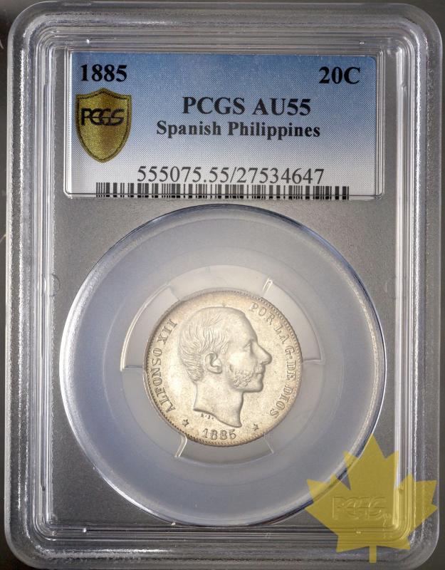 Spanish PHILIPPINES-1885-20 CENTIMOS-PCGS AU55 - 20140304160625_4-marzo-2014-04.jpg