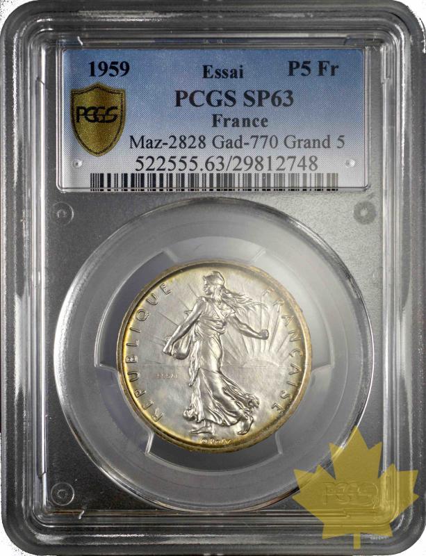 FRANCE-1959-5 FRANCS ESSAI-ARGENT-PCGS SP63-FDC - 20150930140424_1959-5fr-essai-sp63-1.jpg