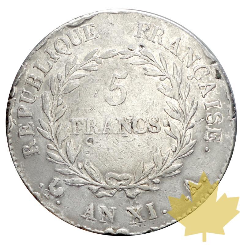 FRANCE-1802 AN XI A- 5 FRANCS-NAPOLÉON EMPEREUR-TB - 20160204120130_5francs-anXIA-TB-2.JPG