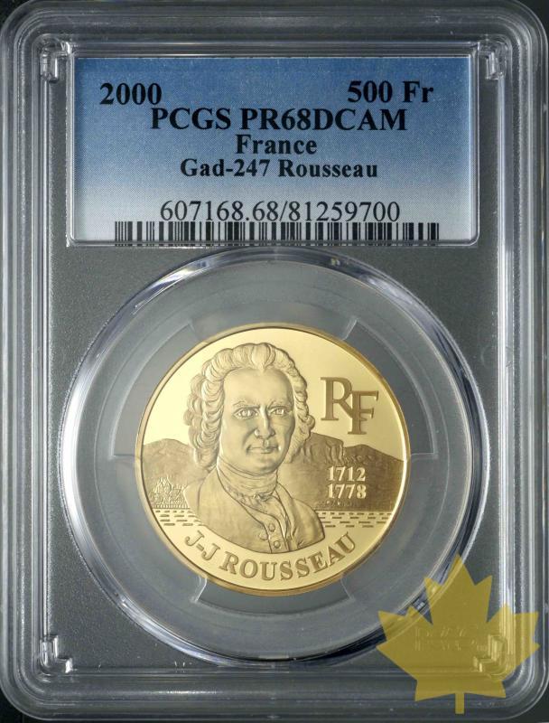 FRANCE-2000-500 FRANCS-Rousseau-PCGS PR68 DEEP CAMEO-PROOF - 20160707140806_500francs-rousseau-1.jpeg