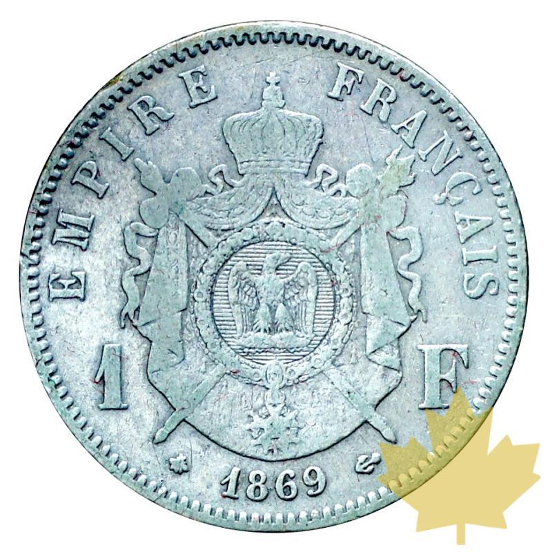 FRANCE-1867 A-1 FRANC-NAPOLEON III tête laurée-TB-TTB - 20170106141215_1869-1franc-2.JPG