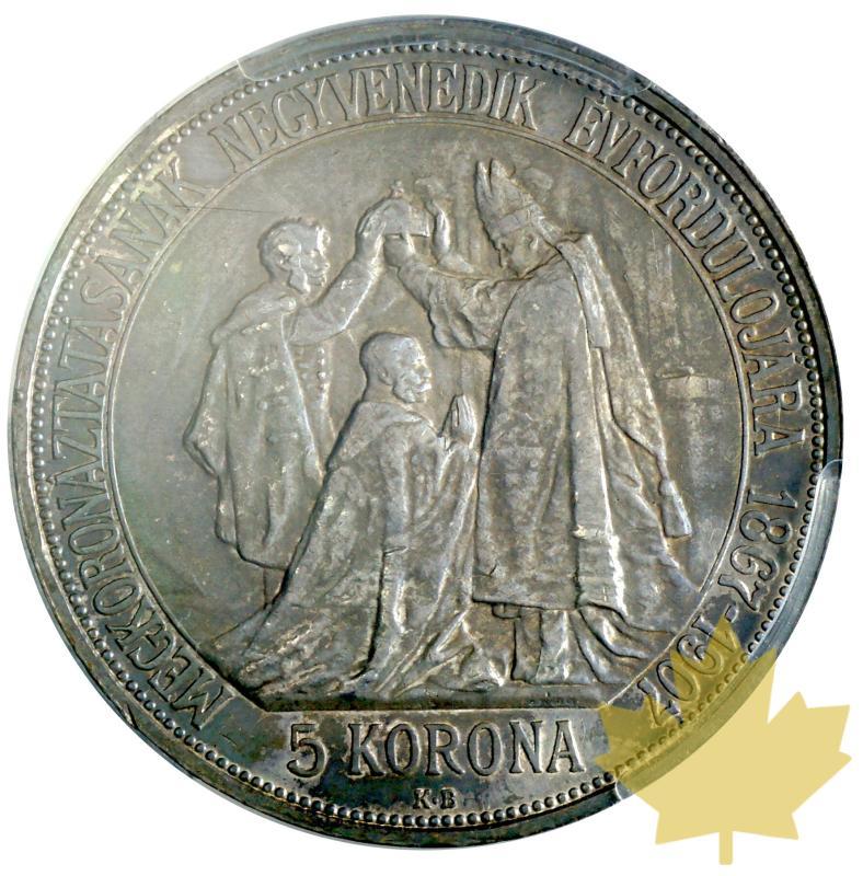 Hongrie-1907 KB-5 KORONA-Franz Joseph-PCGS MS63 - 20170517140146_5korona-1907kb-ms63-2.JPG