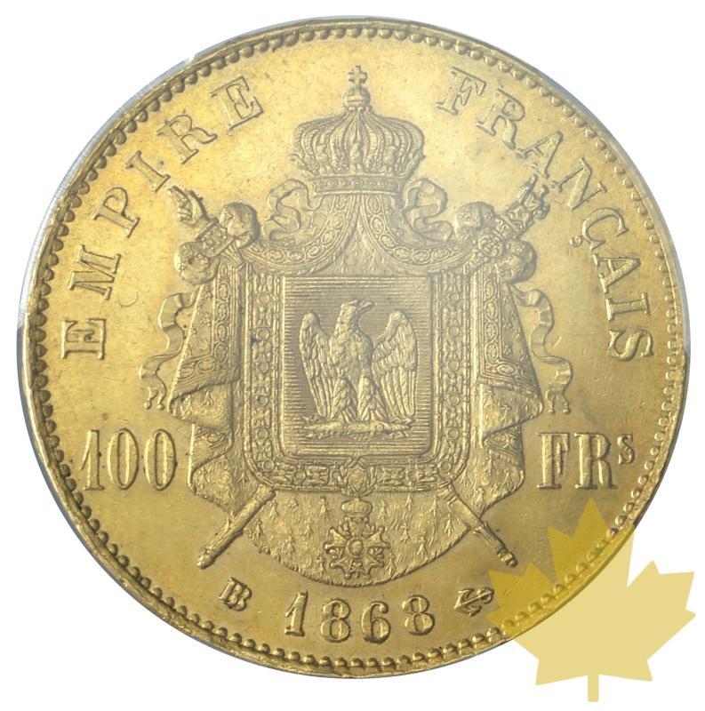 FRANCE-1868BB-100 FRANCS-NAPOLEON III tête laurée-PCGS AU55 - 20180312105828_100francs-1868bb-AU55-2.JPG