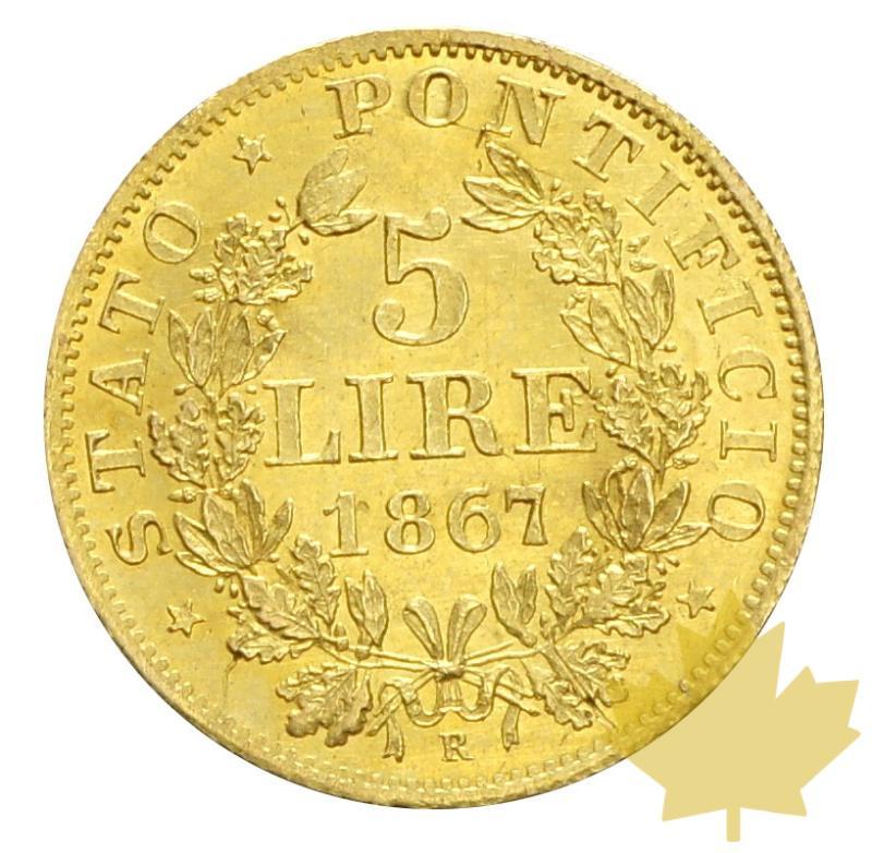 VATICAN-1867-5 Lire-An XXII-Pius IX-SUP-FDC-Rare - 20180412130441_5-vaticano-5lire-1867-2.JPG