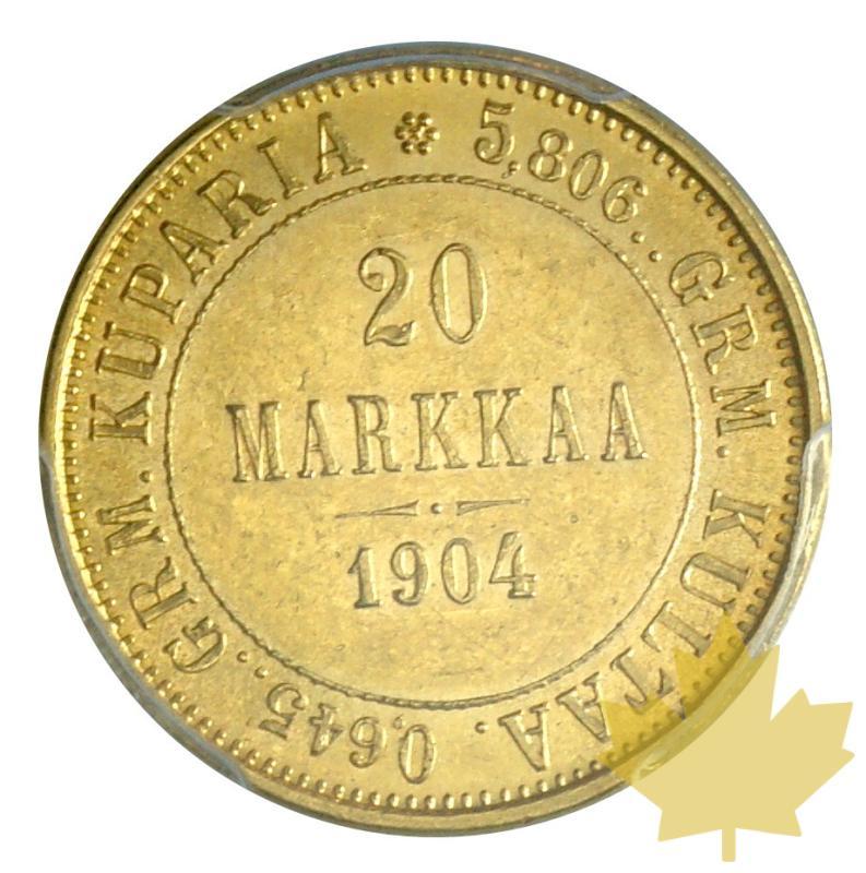 FINLANDE-1904 L -20 MARKKAA-PCGS MS62 - 20180808151001_20markkaa-1904-MS62-2.JPG