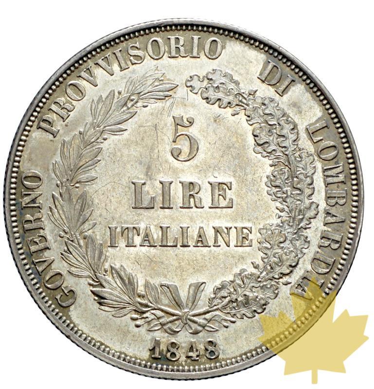 ITALIE-1848-5 LIRE-GOVERNO PROVVISORIO-TTB-SUP - 20180903144622_5lire-italiane-lombardia-2.JPG