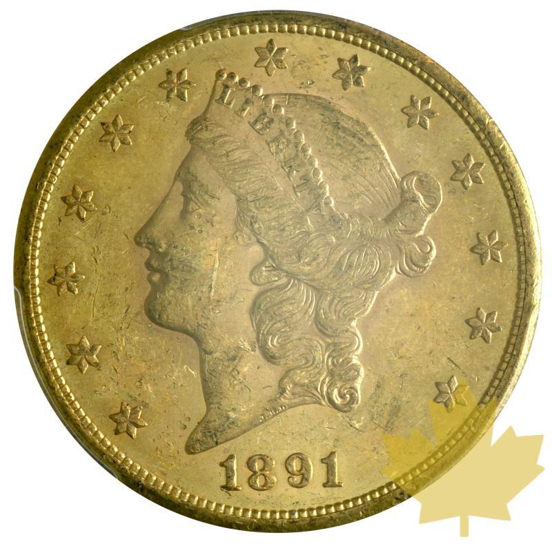USA-1891 S-20 DOLLARS-Coronet Head-PCGS MS62 - 20191008144755_20DOLLARS-1891S-MS62-1.JPG