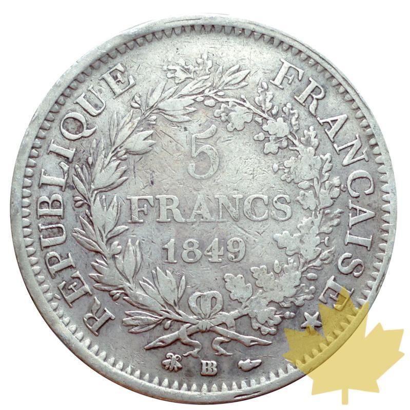 FRANCE-1849 BB-5 FRANCS II RÉPUBLIQUE-TB - 20191204152037_5francs1849strasbourg-2.JPG