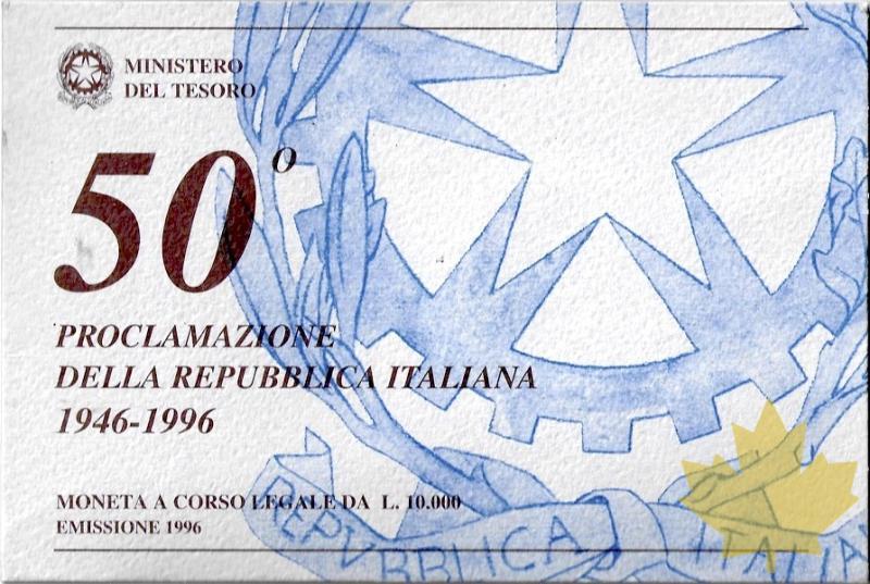 ITALIE-1996-10000 LIRE-50° REPUBBLICA ITALIANA-FDC-BU - 20201125134752_10000lire1996-1.jpg