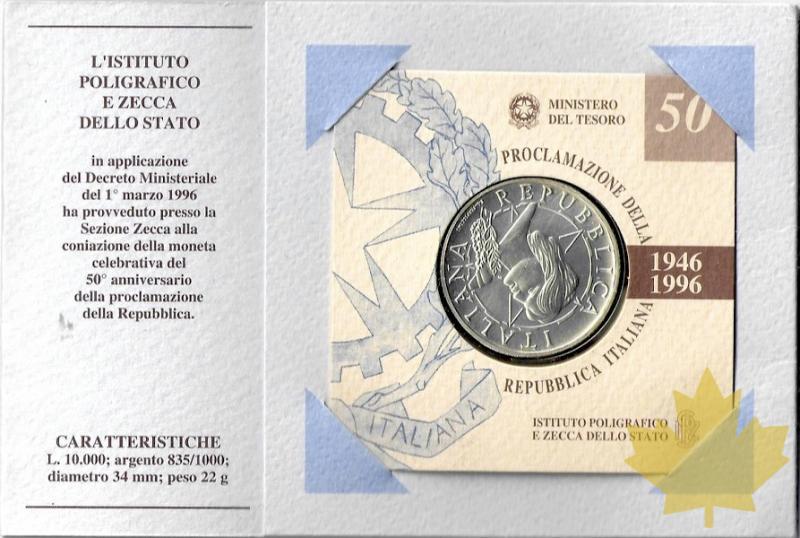 ITALIE-1996-10000 LIRE-50° REPUBBLICA ITALIANA-FDC-BU - 20201125134752_2.jpg