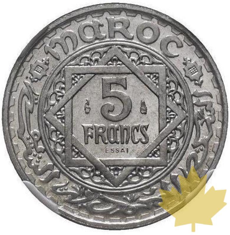MAROCCO-AH 1370(1951)-ESSAI 5 FRANCS-Mohammed V (Al-Alaoui)-MS67 - 20210331100130_5FRANCSMAROC-.jpg