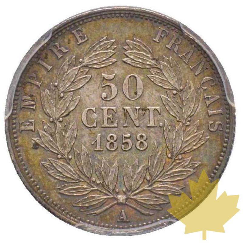 FRANCE-1858 A-50 CENTIMES-Secondo Impero 1852-1870-PCGS MS63 - 20210530135245_50cent1858fdc.jpg
