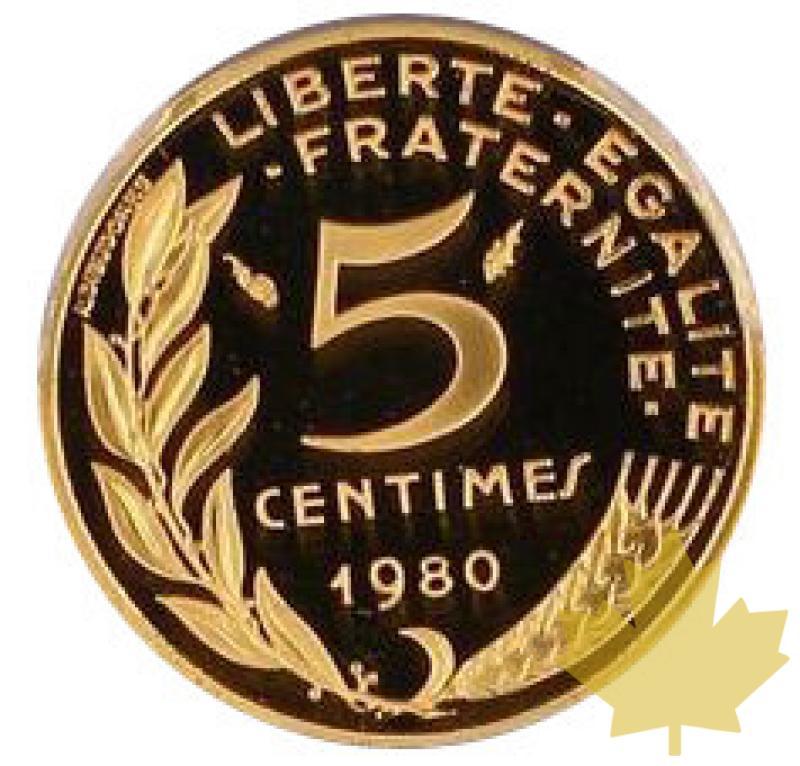 FRANCE-1980-Piéfort en or de 5 centimes Marianne-PCGS SP 69 - 20220201100246_5CENTIMES1980PIEFORT.jpg