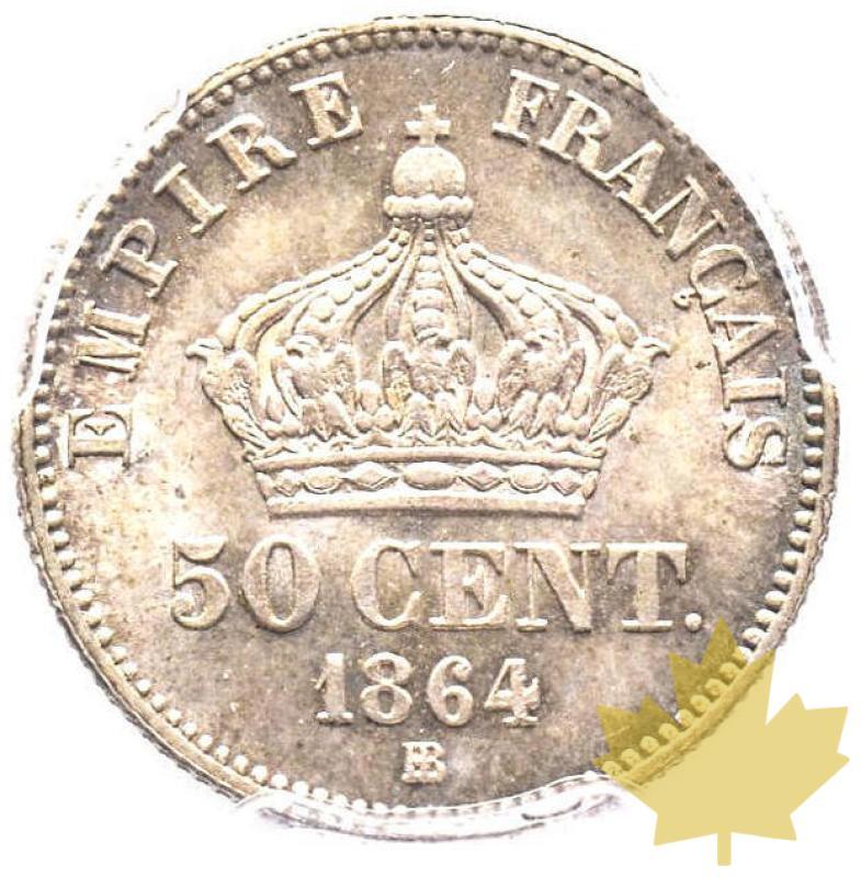 FRANCE-1864BB-50 CENTIMES- Second Empire 1852-1870-MS65 - 20220520112528_1864BB-50CENTIMES.jpg