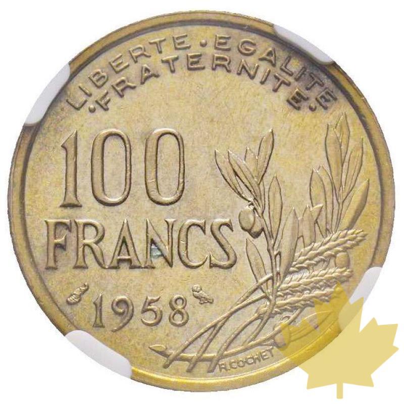 FRANCE-1958-100 Francs Cochet-NGC AU58 - 20220909161316_100francs1958.jpg