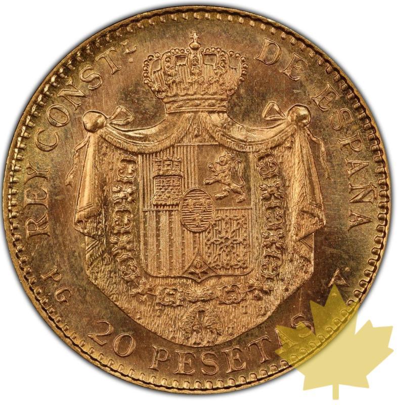 ESPAGNE-1887 (restrike 1962)-20 PESETAS-PCGS MS67 - 20221206122056_20pesetas1887.jpg