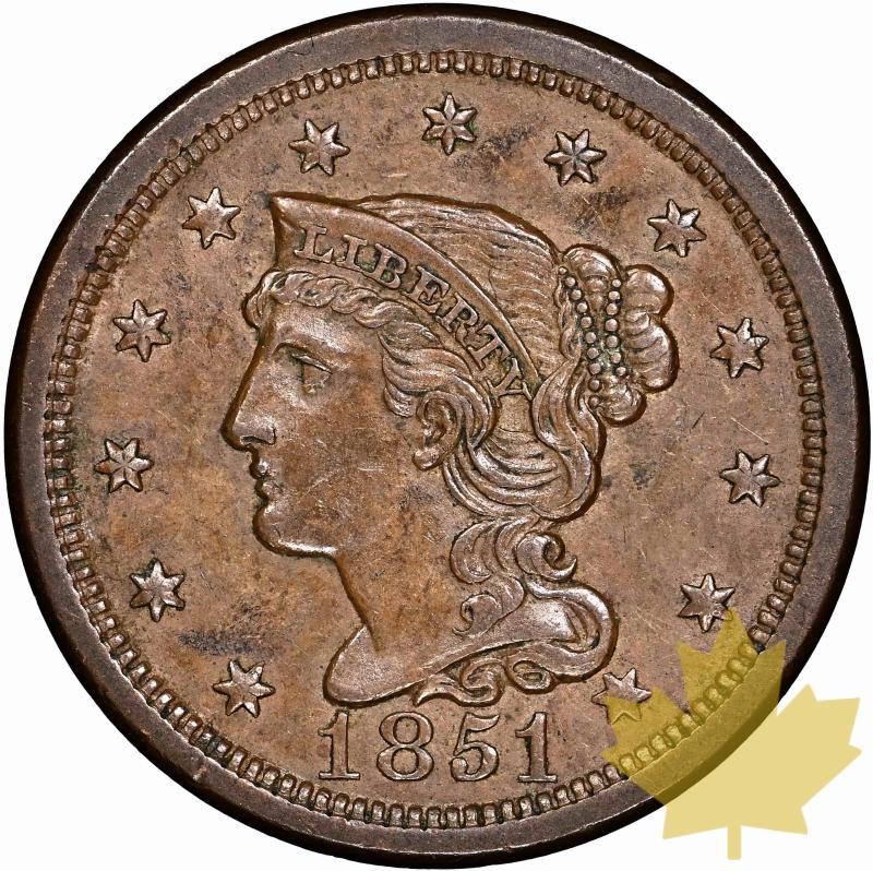 STATI UNITI-1851-1 Cent (Regular Strike)-NGC AU58BN - 20230104112334_USA-1CENT1851-1.jpeg