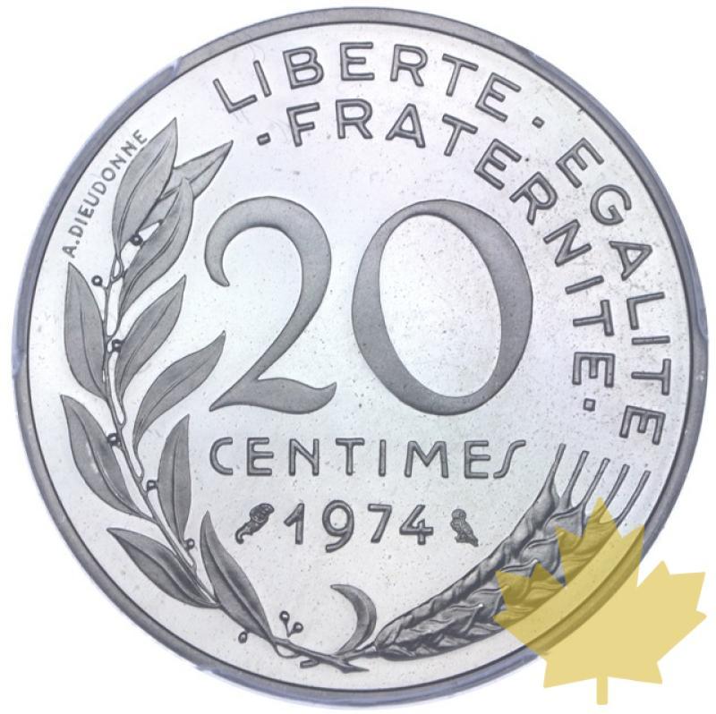 FRANCE-1974-20 CENTIMES-PIEFORT ARGENT-PCGS SP67 - 20230328162627_France-1974-20-cent-r1.jpeg