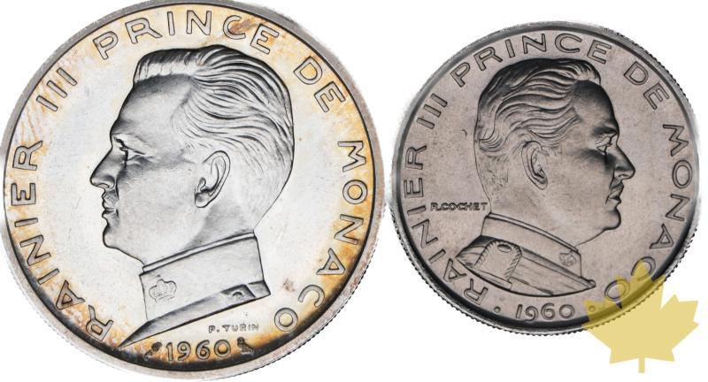 MONACO-1960-BOITE DE 1 ET 5 FRANCS-RAINIER III-ESSAI-FDC - 20230413105840_MONACO-1-5-francs-ESSAI-a.jpg