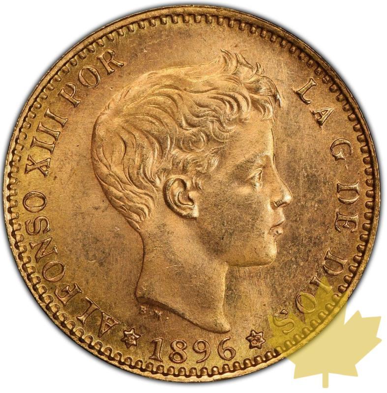 ESPAGNE-1896-MP M-20 PESETAS-ALPHONSE XIII-PCGS MS65 FDC - 20230619111613_20pst1896ms651.jpg