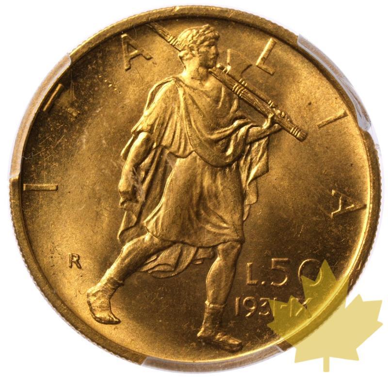 ITALIE-1931-R-50 LIRE-VICTOR EMMANUEL III-PCGS MS64-FDC - 20230714163247_Italie-1931-50-lire-r.jpeg