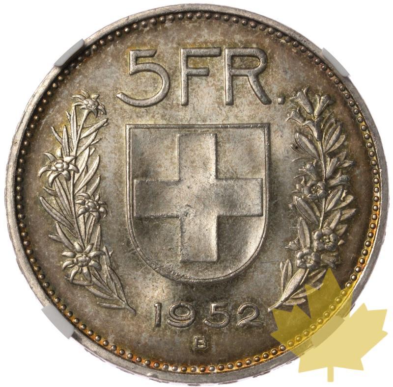 SVIZZERA-1952-B-5 FRANCS-NGC MS66-FDC - 20230714165025_Suisse-1952-5fr-r.jpeg