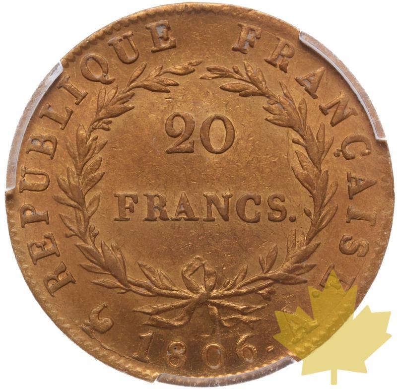 FRANCE-1806-A-20 FRANCS-NAPOLEON-PCGS UNC DETAIL - 20230814142137_France-1806-20fr-r.jpeg