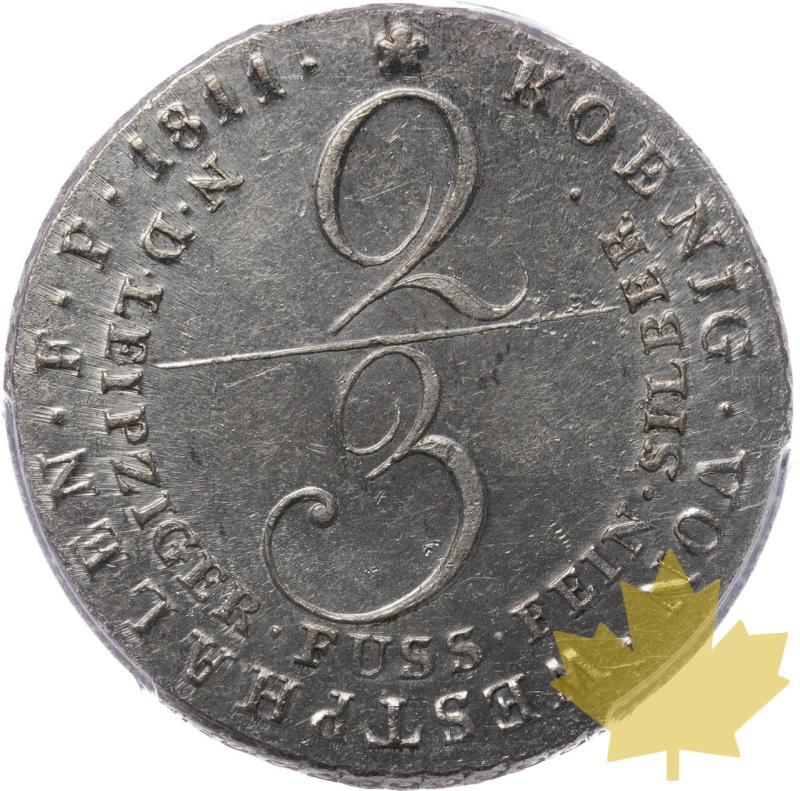 GERMANIA-1811C-2/3 THALER-JEROME BONAPARTE-PCGS MS61 - 20230816111655_Allemagne-23talleto-1811-r.jpeg