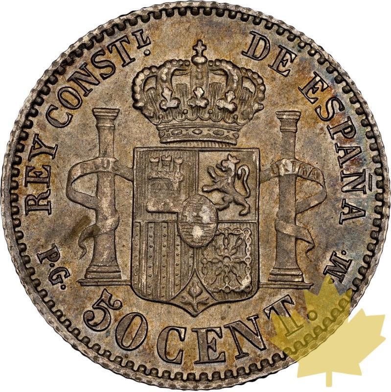 SPAGNA-1892-50 CENTIMOS-ALFONSO XIII-NGC AU58 - 20231012103403_ESPAGNE-1892-50CENTIMOS-r.jpeg