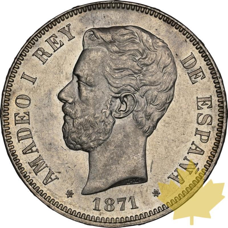 SPAGNA-1871-5 PESETAS- Amadeo I 1871-1873-NGC MS61 - 20231123142737_ESPAGNE-1871-5PESETAS-a.jpeg