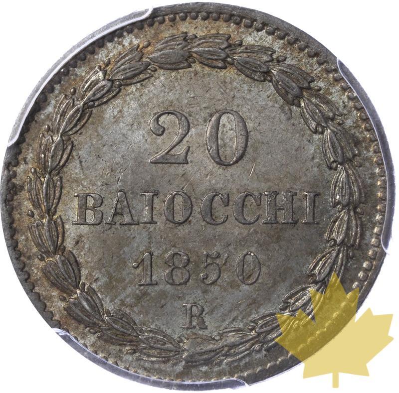 ITALIA-1850-R-20 BAIOCCO-PIO IX-PCGS MS62 - 20240116164649_papal-states-1850-R-20BAI-r.jpeg