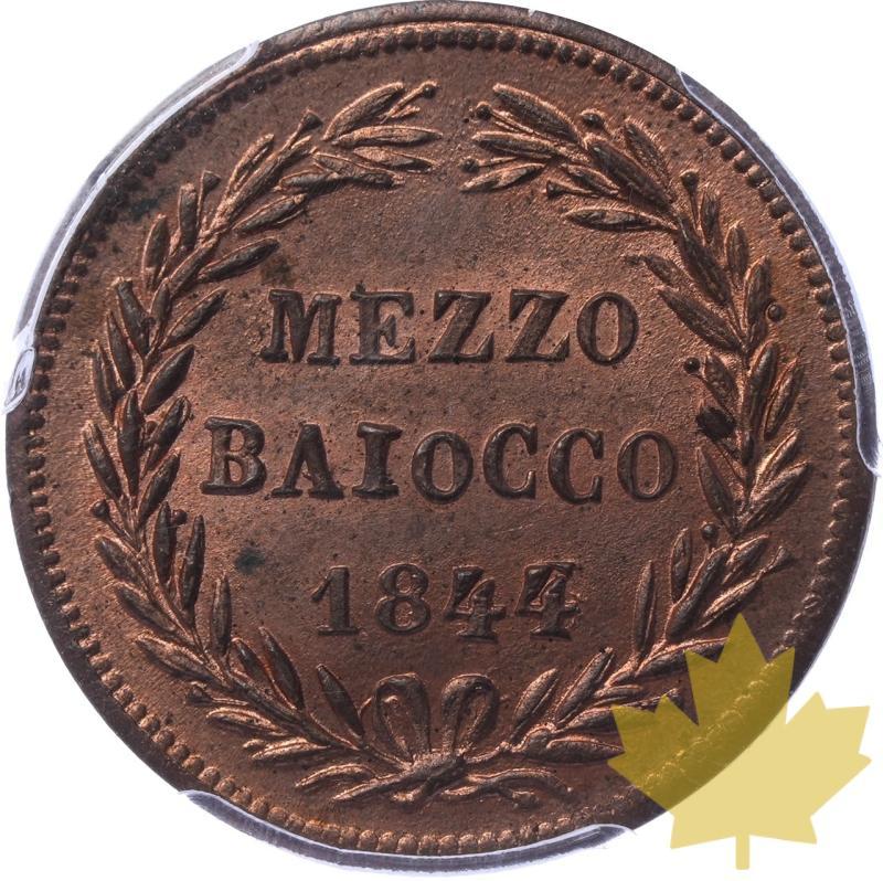 ITALIA-1844-R-1/2 BAIOCCO-GREGORY XVI-PCGS MS63RB - 20240116165616_papal-states-1844-R-12BAI-r.jpeg