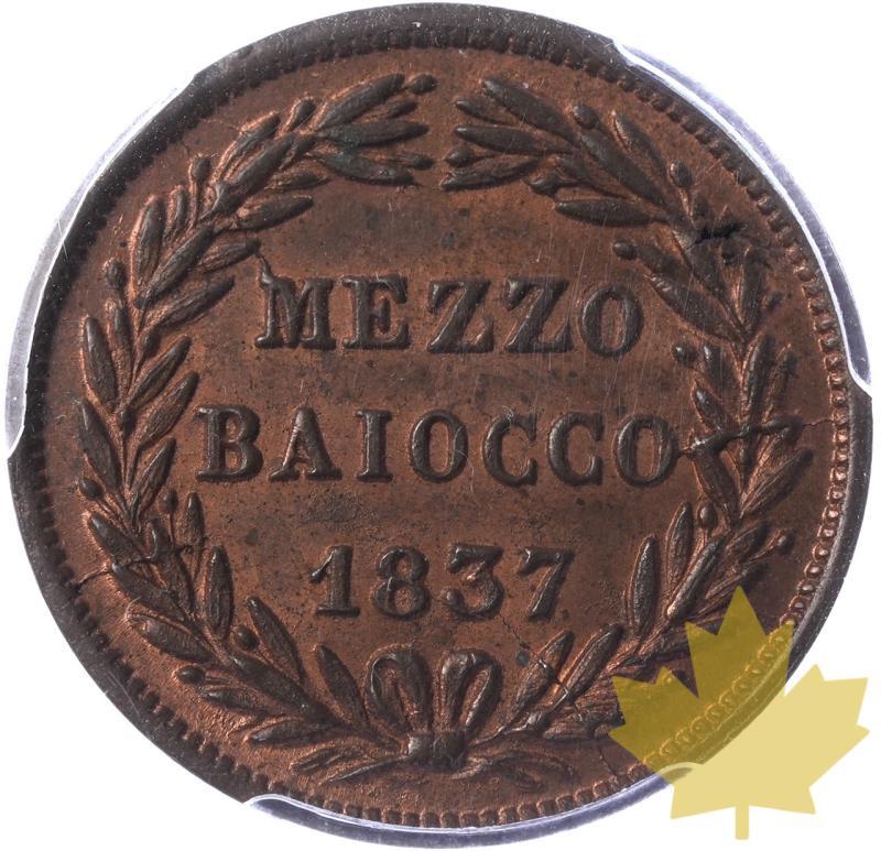 ITALIA-1837-R-1/2 BAIOCCO-GREGORIO XVI-PCGS MS64RB - 20240116170431_papal-states-1837-R-12BAI-r.jpeg