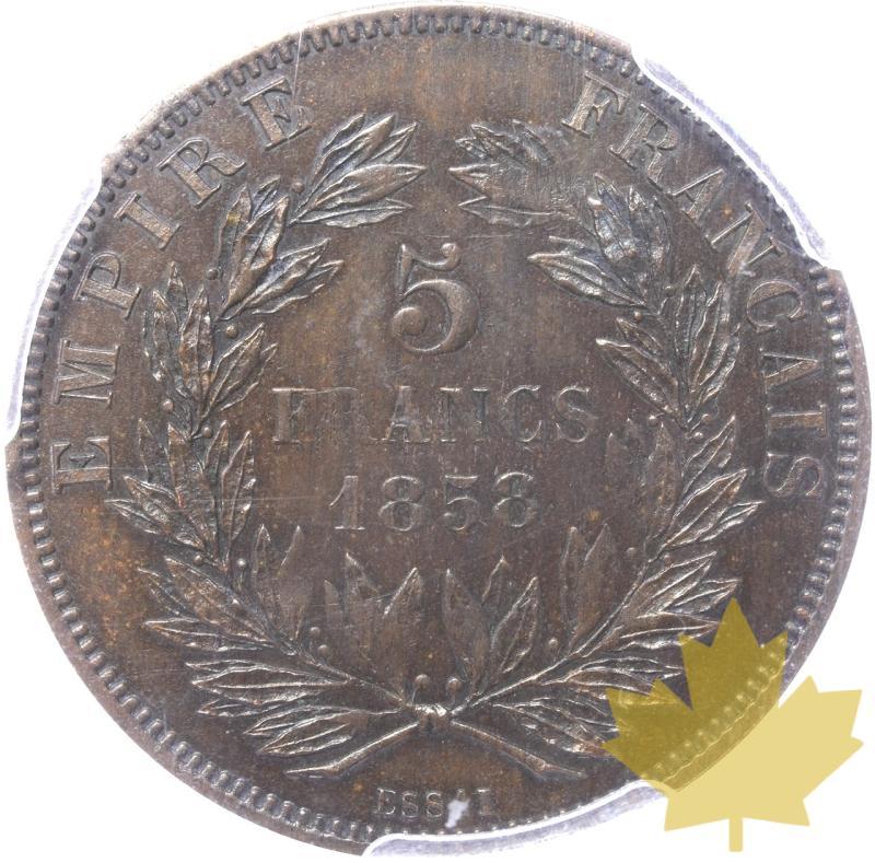 FRANCE-1858-ESSAI 5 FRANCS-PROVA-NAPOLEON III-PCGS SP64BN - 20240321102702_FRANCE-1858-5FRANCS-r.jpeg