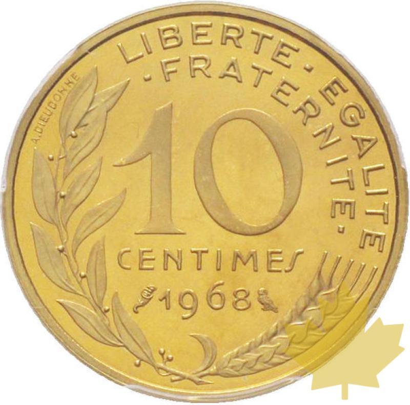 FRANCE-1968-10 CENTIMES-PIEFORT-PCGS SP65 - 20240408142700_FRANCE-1968-10CENT-r.jpg