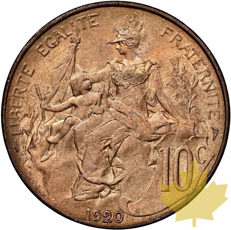 FRANCE-1920-10 CENTIMES-DANIEL DUPUIS-NGC MS65RB - 20240513150228_FRANCE-1920-10CENR.jpeg