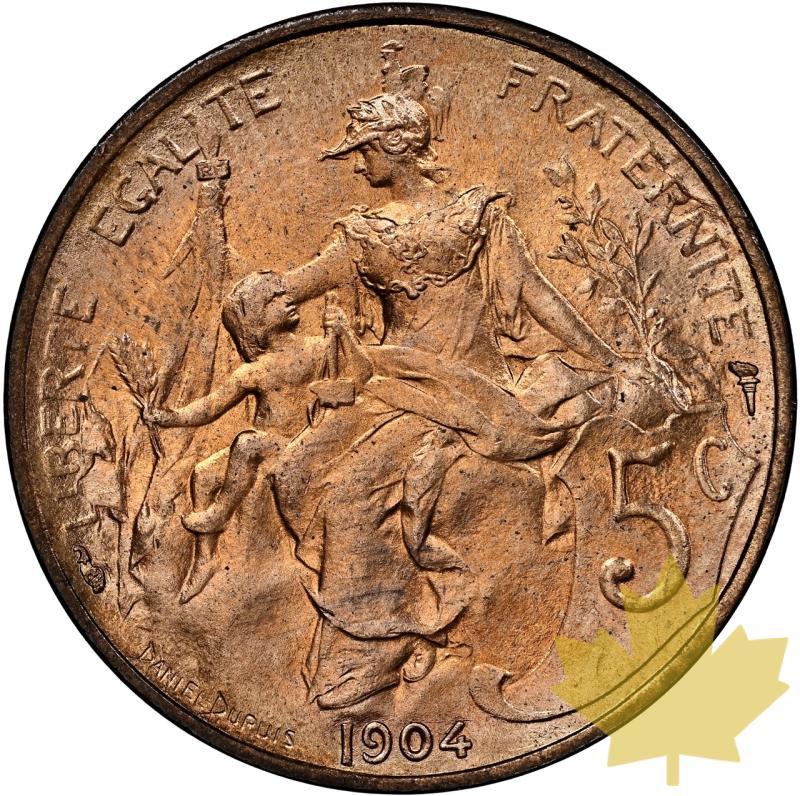 FRANCE-1904-5 CENTIMES-DANIEL DUPUIS-NGC MS65RB - 20240513150554_FRANCE-1904-5CENT-R.jpeg