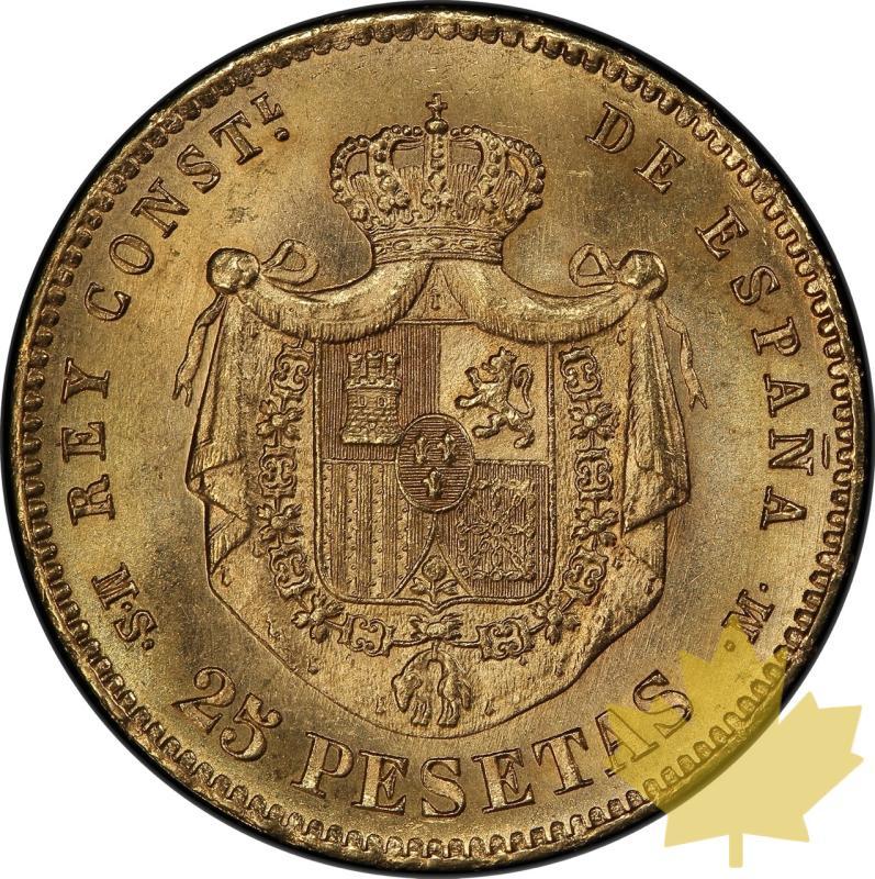 SPAIN-1885-MS M-25 PESETAS-ALPHONSE XII-PCGS MS64 - 20241009103309_ESPAGNE-1885-MSM-25PESETAS-r.jpeg