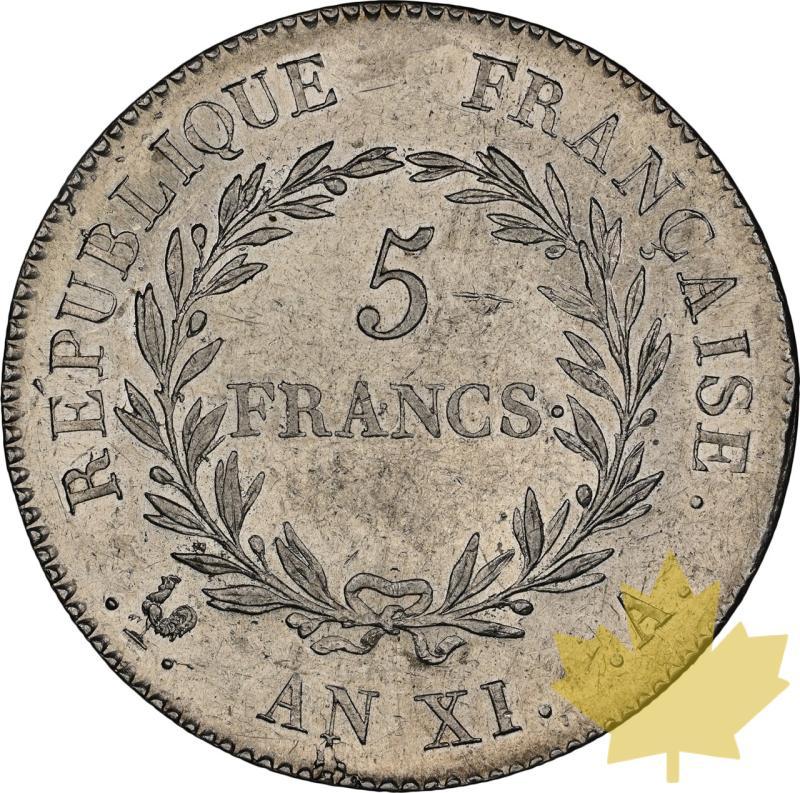 FRANCE-AN XI-A-5 FRANCS-NAPOLEON-NGC AU58 - 20241010105511_FRANCE-ANXI-A-5FRANCS-r.jpeg
