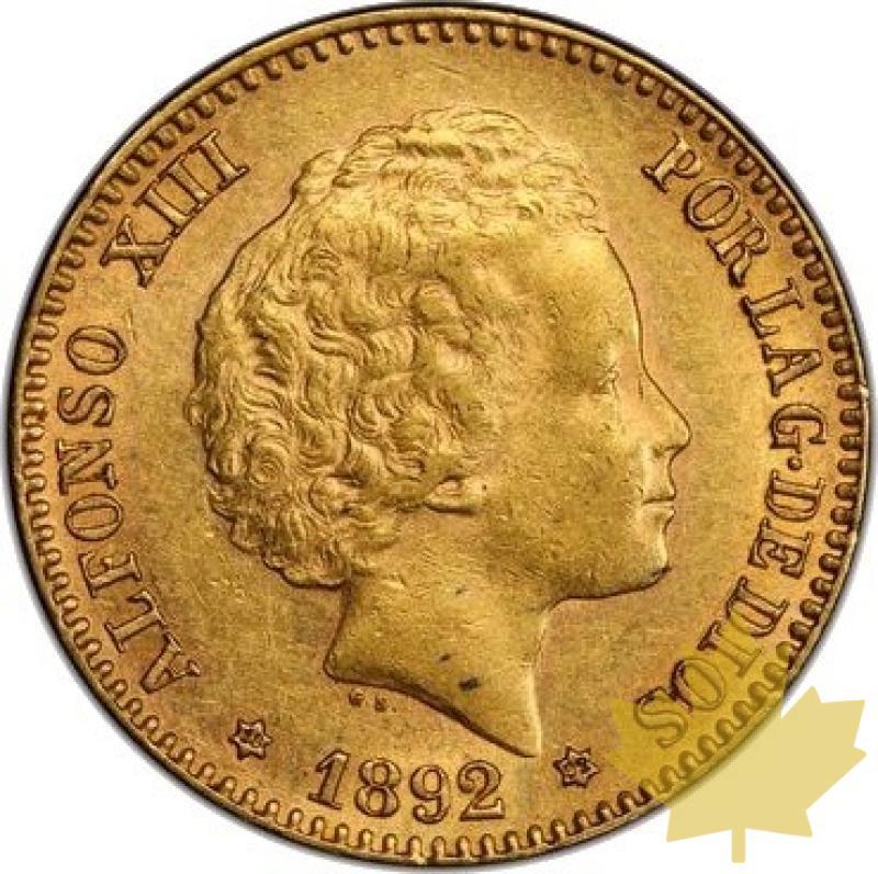 SPAGNA-1892-PG M-20 PESETAS-ALFONSO XIII-PCGS AU58 - 20250106171127_Espagne-1892-20pts-a-Grande.jpeg