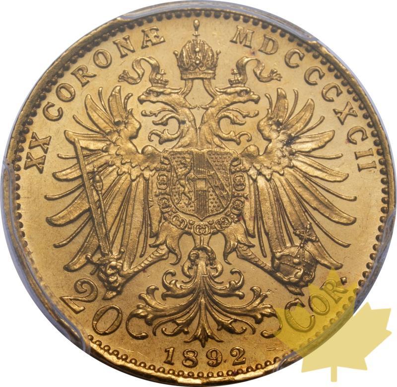 AUSTRIA-1892-20 CORONA-FRANCIS JOSEPH I-PCGS MS62 - 20250218090855_AUSTRIA-1892-20CORONA-r.jpeg