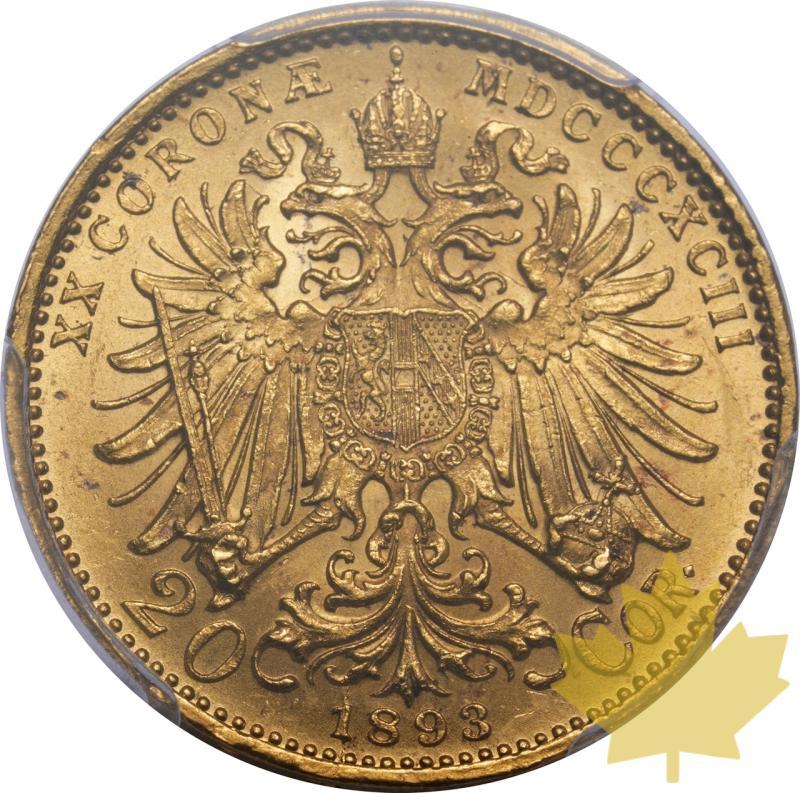 AUTRICHE-1893-20 CORONA-FRANCIS JOSEPH I-PCGS MS61 - 20250218091244_AUSTRIA-1893-20CORONA-r.jpeg