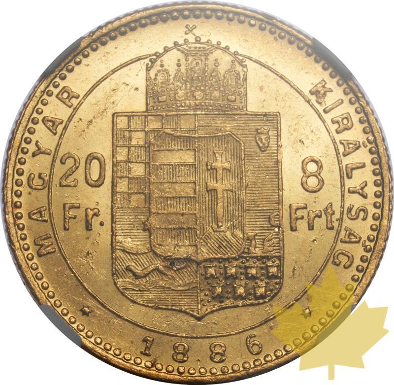 UNGHERIA-1886-KB-20 FRANCS-FRANCIS JOSEPH I-NGC MS62 - 20250218131136_HUNGARY-1886-KB-20FRANCS-r.jpeg