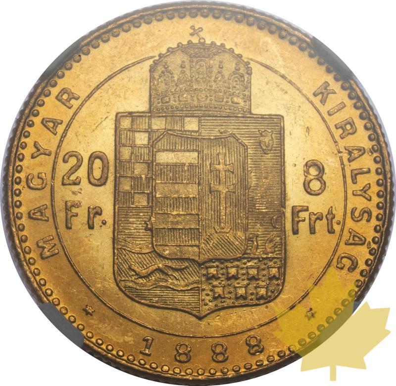 UNGHERIA-1888-KB-20 FRANCS-FRANCIS JOSEPH I-NGC MS62 - 20250218131530_HUNGARY-1888-KB-20FRANCS-r.jpeg
