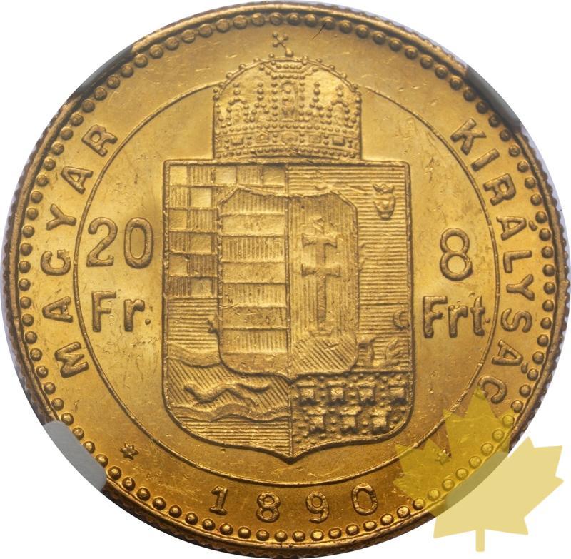 UNGHERIA-1890-KB-20 FRANCS-FRANCIS JOSEPH I-NGC MS62+ - 20250218132403_HUNGARY-1890-KB-20FRANCS-r.jpeg