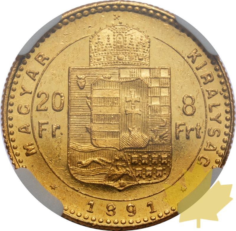 UNGHERIA-1891-KB-20 FRANCS-FRANCIS JOSEPH I-NGC MS62 - 20250218132805_HUNGARY-1891-KB-20FRANCS-r.jpeg