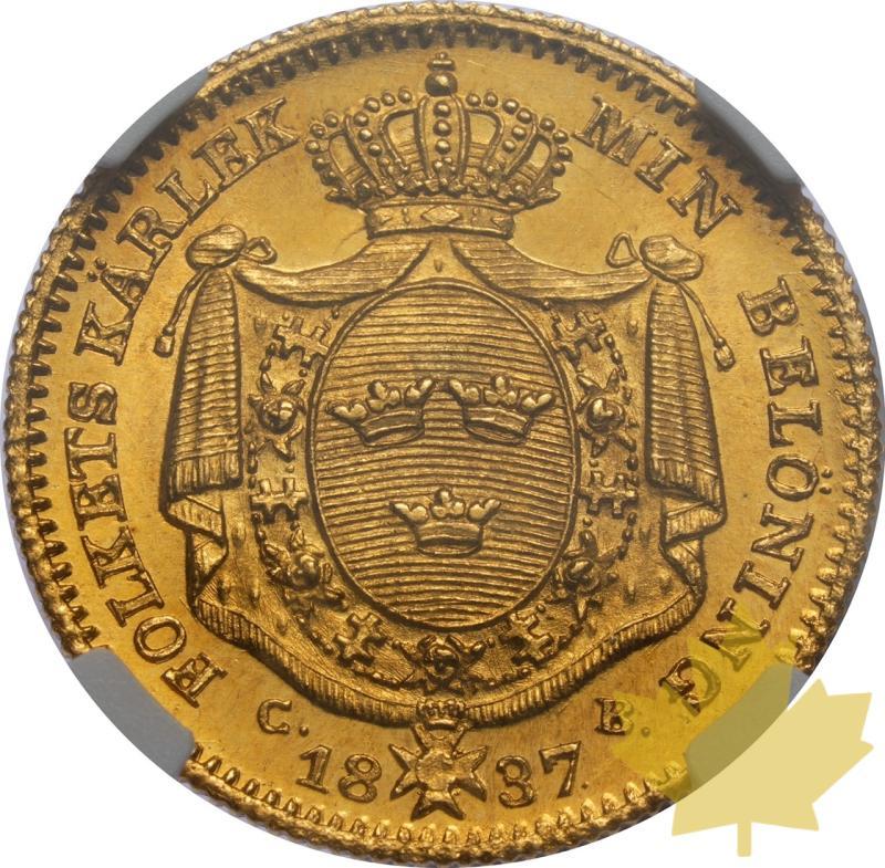 SVEZIA-1837-CB-DUCAT-CHARLES XIV-NGC MS63+ - 20250218135120_SWEDEN-1837-CB-DUCAT-r.jpeg