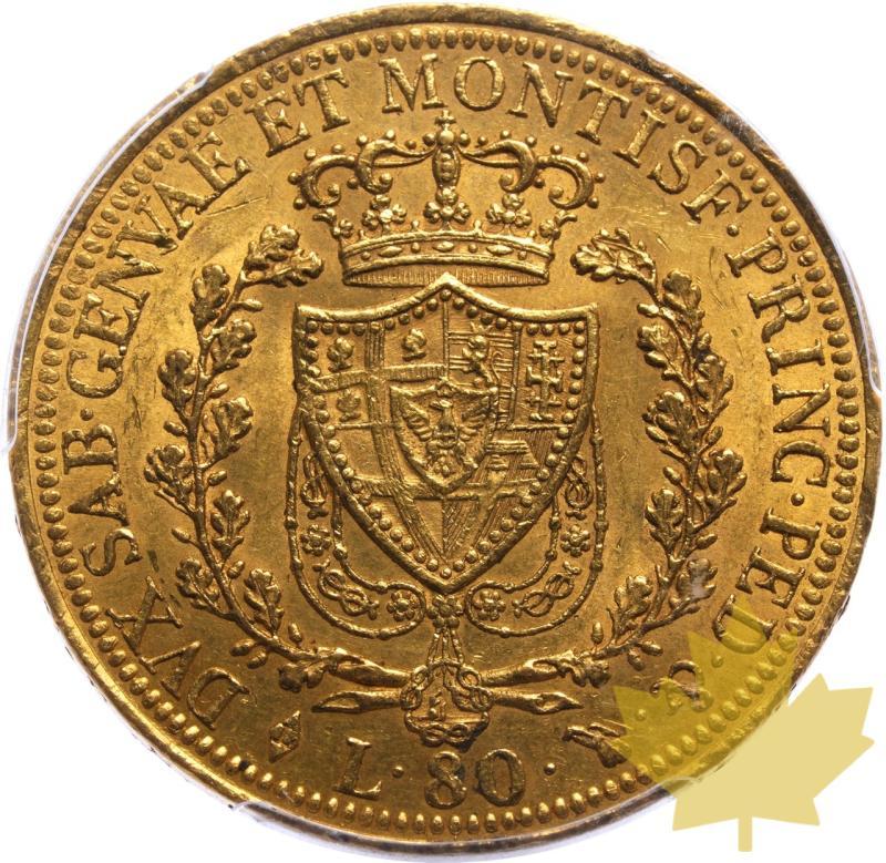 ITALY-1825-L-80 LIRE-CHARLES FELIX-PCGS MS61 - 20250313131951_ITALIE-1825-L-80LIRE-r.jpeg