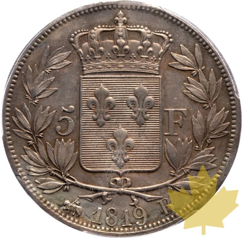 FRANCE-1819 B-5 FRANCS-Louis XVIII 1814-1815-PCGS AU58 - 20250527165702_FRANCE-1819B-5FRANCS-r.jpeg