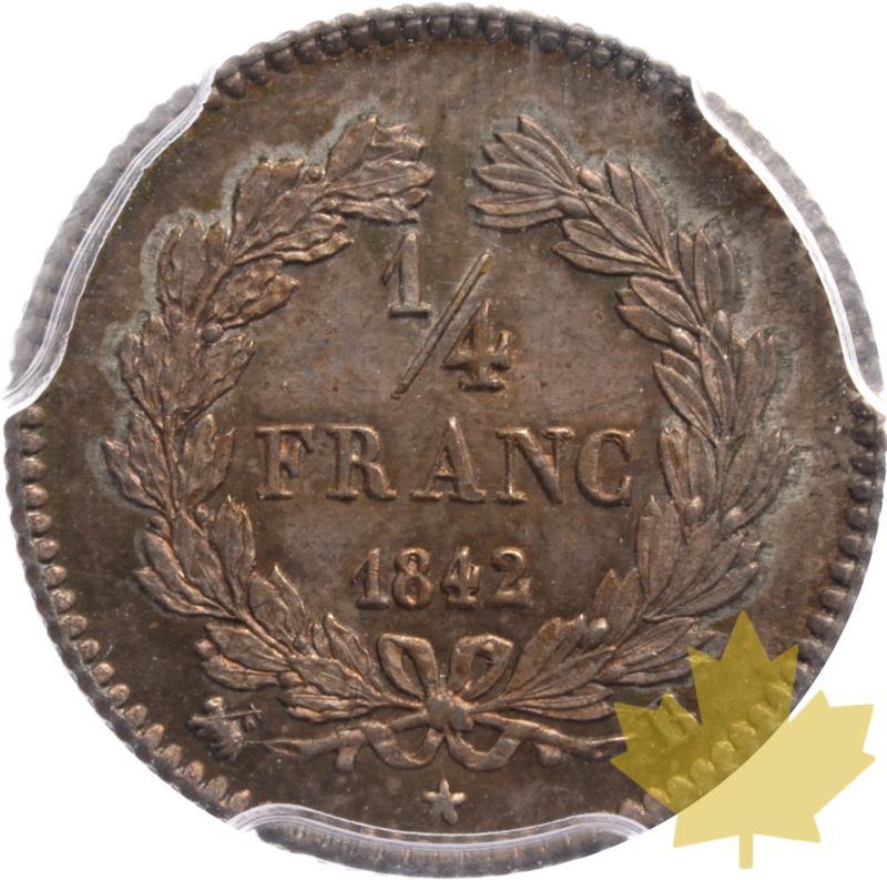 FRANCE-1842 B-1/4 FRANC-LOUIS PHILIPPE-PCGS MS66 - 20250528110642_1842B-14FR-LOUISPHILIPPE-r.jpeg